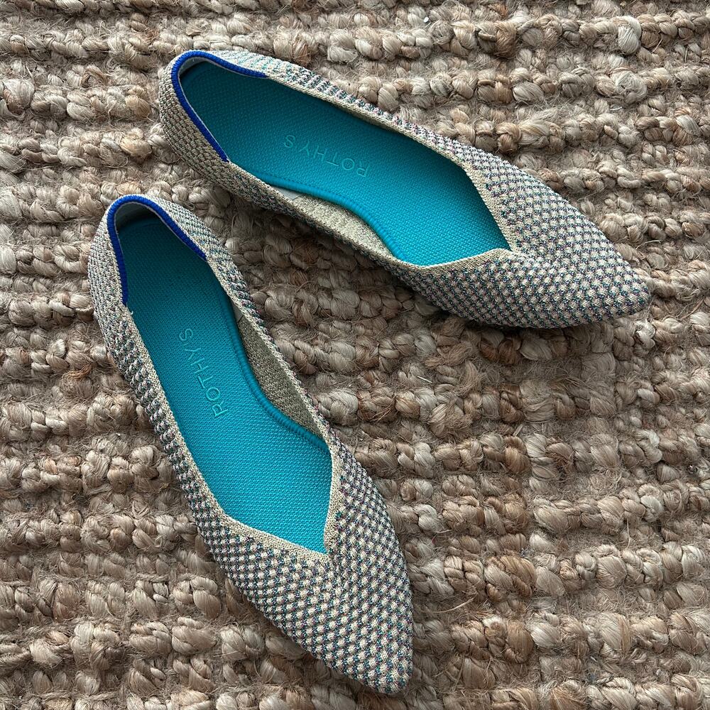 Rothy’s The Point Flats Multi Metallic Knit Pointed Toe W8 EU 38.5 EUC